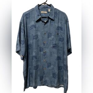 Blue casual short sleeve floral button down shirt